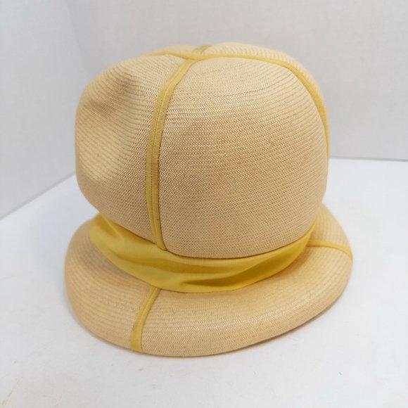 Vintage Mr. John Jr Bubble Hat Straw Yellow Ribbon Tall Mod - Picture 7 of 10